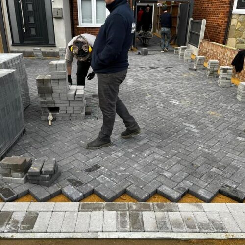 front charcoal block paved driveway side entrance 18